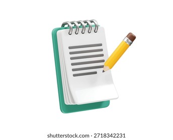Cuaderno y lápiz para tomar notas y icono de Educación Ilustración de representación 3D