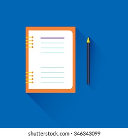 Notebook and pencil. Office illustration