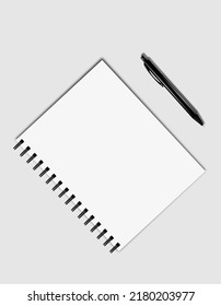 notebook and pencil on gray background,.white paper.sheet