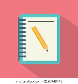 A notebook with a pencil on a pink background. Vector illustration