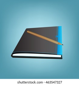 Notebook and pencil on top, isolate on blue background, vector illustration.