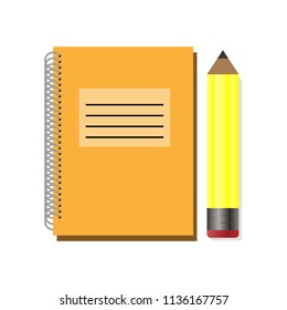 Notebook and pencil on white background, vector