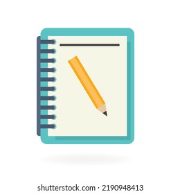 A notebook with a pencil on a white background. Vector illustration