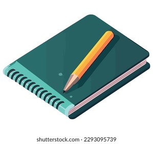 Notebook with pencil over white