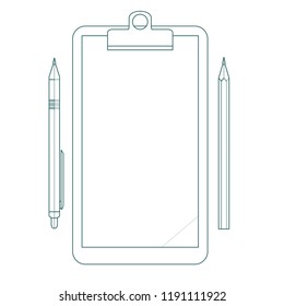 Notebook, pencil and pen. Stock flat vector illustration