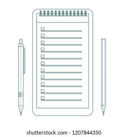 Notebook, pencil and pen. Stock flat vector illustration