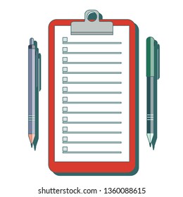 Notebook, pencil and pen. Stock flat vector illustration