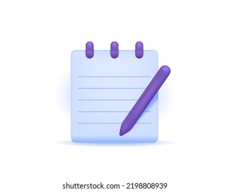 notebook and pencil or pen symbol. icons about reminders, notes, diaries. 3d and realistic illustration concept design. graphic elements