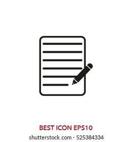 notebook, pencil, record, document, vector icon, eps10