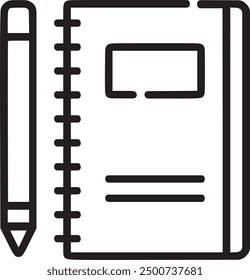Notebook and pencil, representing note-taking or writing. Notebook and pencil icon representing note-taking, writing, and education. EPS

