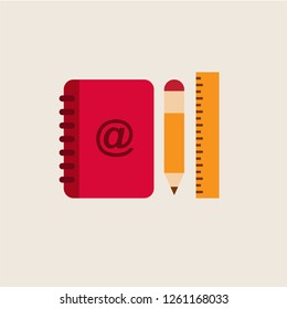 Notebook and Pencil, Rule Icon Illustration in Trendy Flat Style Vector 