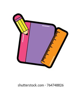 notebook with pencil school supplies icon image 