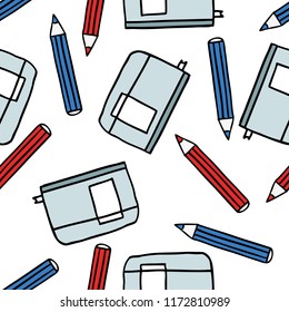 notebook and pencil seamless doodle pattern