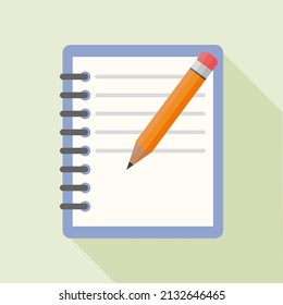 Notebook and pencil with shadow. Flat vector icon with notepad and pencil. Writing concept.