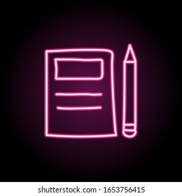 Notebook and pencil sketch neon icon. Simple thin line, outline vector of education icons for ui and ux, website or mobile application