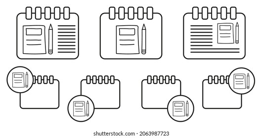Notebook and pencil sketch vector icon in calender set illustration for ui and ux, website or mobile application