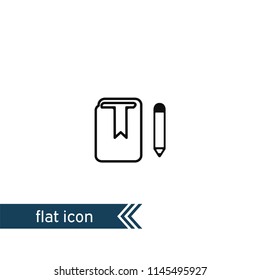 Notebook and pencil, stationery vector icon