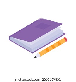Notebook with pencil, study material and notes isometric vector