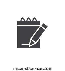 Notebook and pencil vector icon. filled flat sign for mobile concept and web design. simple solid icon. Symbol, logo illustration. Pixel perfect vector graphics