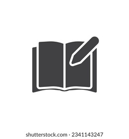 Notebook with pencil vector icon. filled flat sign for mobile concept and web design. Diary book with pen glyph icon. Symbol, logo illustration. Vector graphics