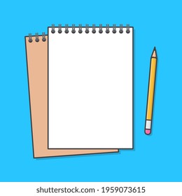 Notebook With A Pencil Vector Icon Illustration. Blank Spiral Notepad Flat Icon