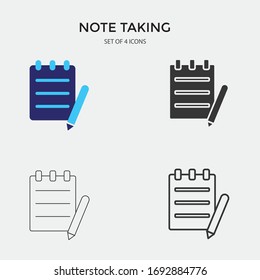 notebook with pencil vector icon set note taking book for office and school