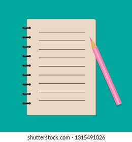 Notebook and pencil vector illustration