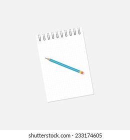 Notebook and pencil. Vector illustration