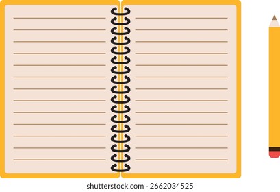 Ilustração de vetor de lápis e bloco de notas. De volta à escola, educação e tema de aprendizagem.