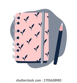 Notebook and pencil. Vector illustration in flat cartoon style.