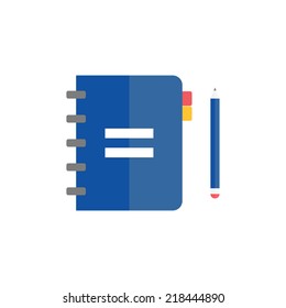 Notebook with pencil. Vector illustration. Flat design