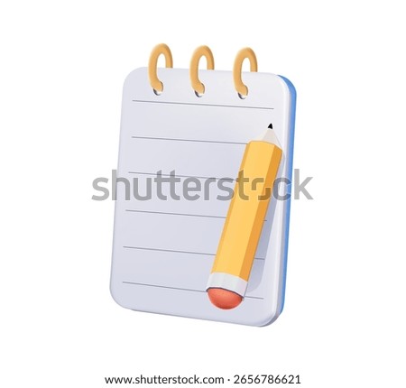 Notebook and Pencil Vector illustration. Notebook and pencil. Ideal for school, office, and creative designs. 3D paper textbook concept, persomal notes. Stationery blank sheets for diary, memos