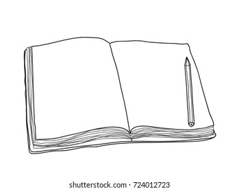 Notebook and pencils hand drawn line art vector illustration