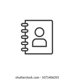 Notebook with person outline icon. linear style sign for mobile concept and web design. Address contact book simple line vector icon. Symbol, logo illustration. Pixel perfect vector graphics