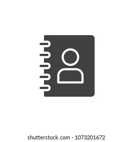 Notebook with person vector icon. filled flat sign for mobile concept and web design. Address contact book simple solid icon. Symbol, logo illustration. Pixel perfect vector graphics