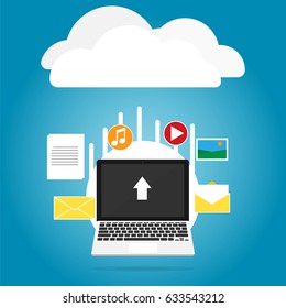 notebook phone and tablet upload cloud storage vector