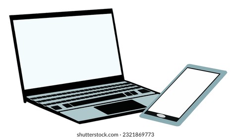 Notebook and phone vector illustration on white background.