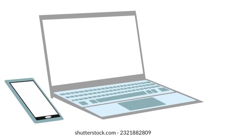 Notebook and phone vector illustration on white background.