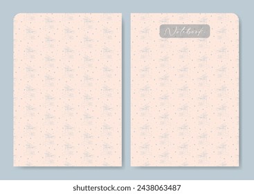 Notebook pink and blue colors. Diary with mystic elements pattern. Cover page aesthetic illustration
