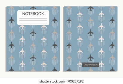 Notebook with plane travel pattern