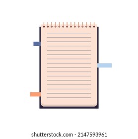 Notebook planning pages and notepad flat vector illustration.
