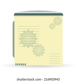 Notebook to record new technologies with emblem gear.