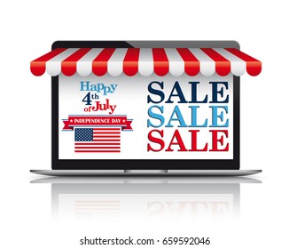 Notebook with red awning and text for the Independence Day Sale. Eps 10 vector file. 