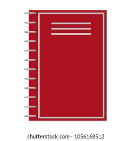 Notebook of red color closeup, poster with object consisting of paper, used for making notes and putting down important events vector illustration