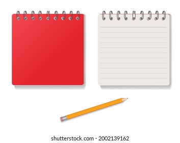 notebook red cover and pencil art vector illustration
