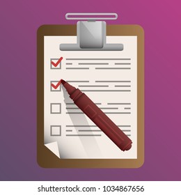 A notebook and a red marker on a pink background. Vector Illustration. Business and education paperwork concept.