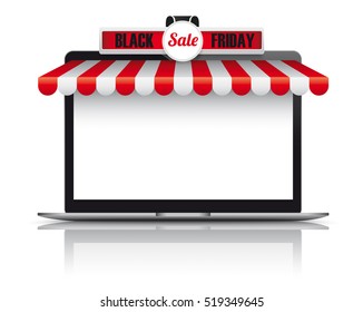 Notebook with red and white awning for Black Friday Sale. Eps 10 vector file. 