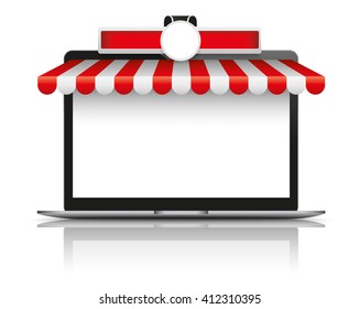 Notebook with red and white awning on the white background. Eps 10 vector file. 