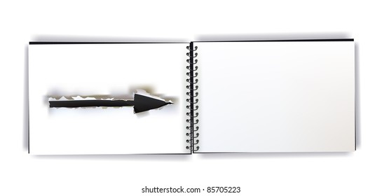 notebook with ripped paper arrow design