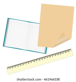 Notebook and ruler, for a business project